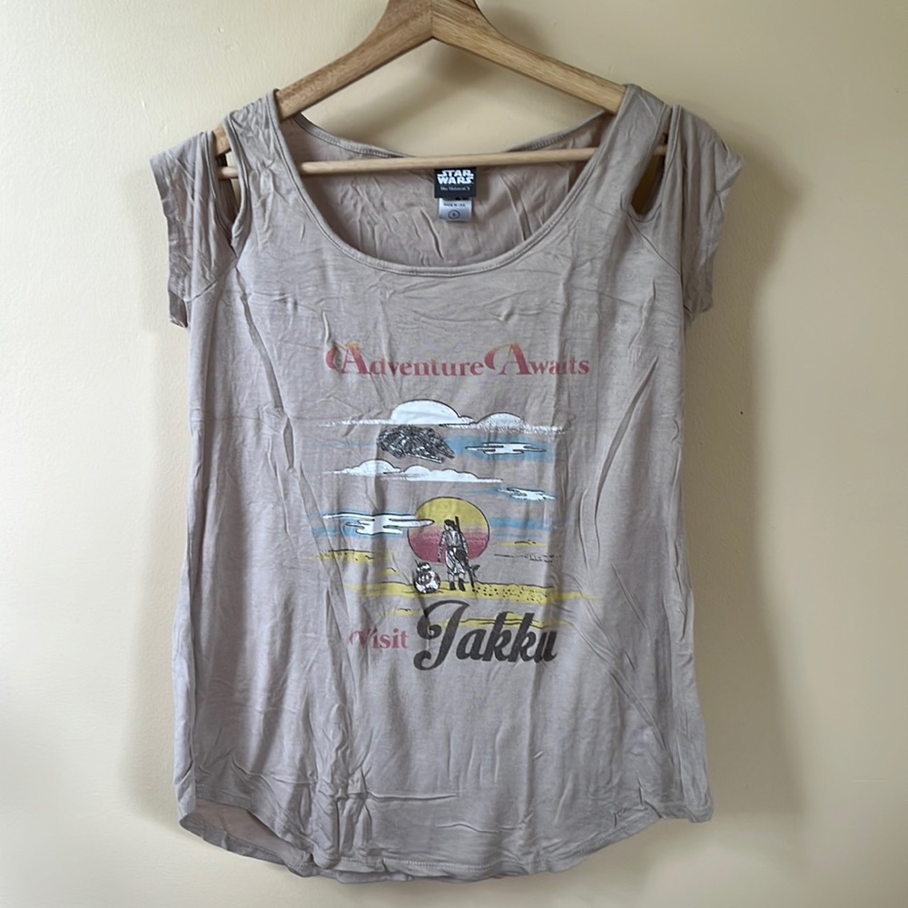Star Wars Visit Jakku Rey and BB8 Cold Shoulder tee